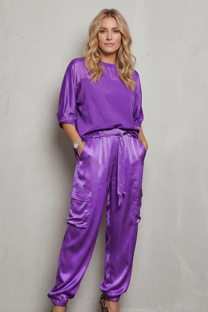 Women's Satin Top and Cargo Trouser Lounge Co-ord Set - Dulcienne