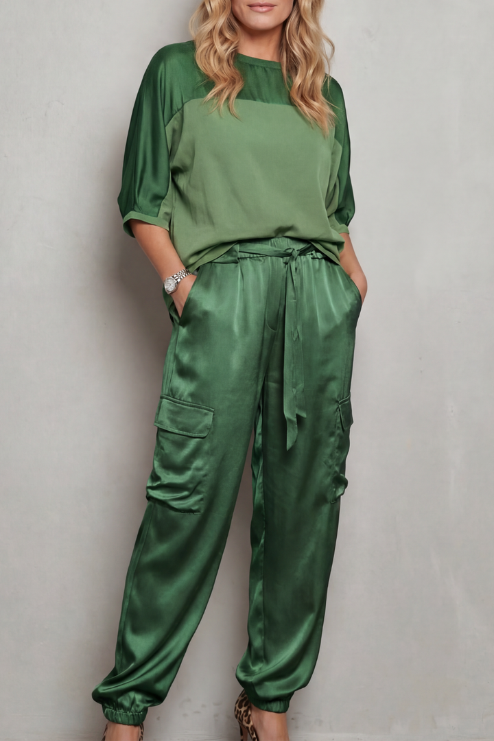 Women's Satin Top and Cargo Trouser Lounge Co-ord Set - Dulcienne