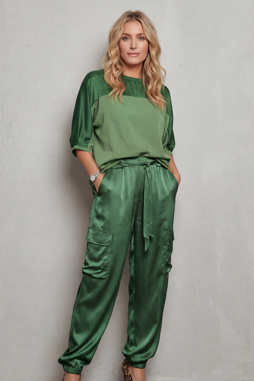 Women's Satin Top and Cargo Trouser Lounge Co-ord Set - Dulcienne