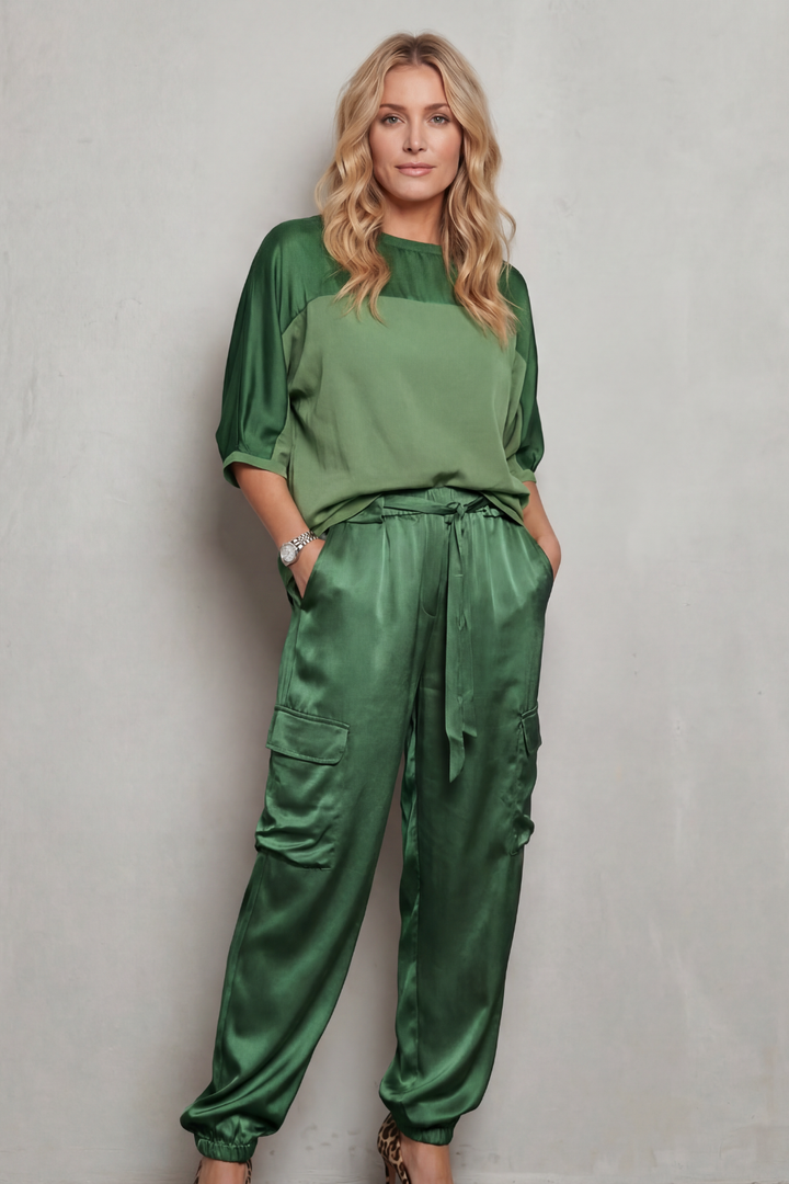 Women's Satin Top and Cargo Trouser Lounge Co-ord Set - Dulcienne