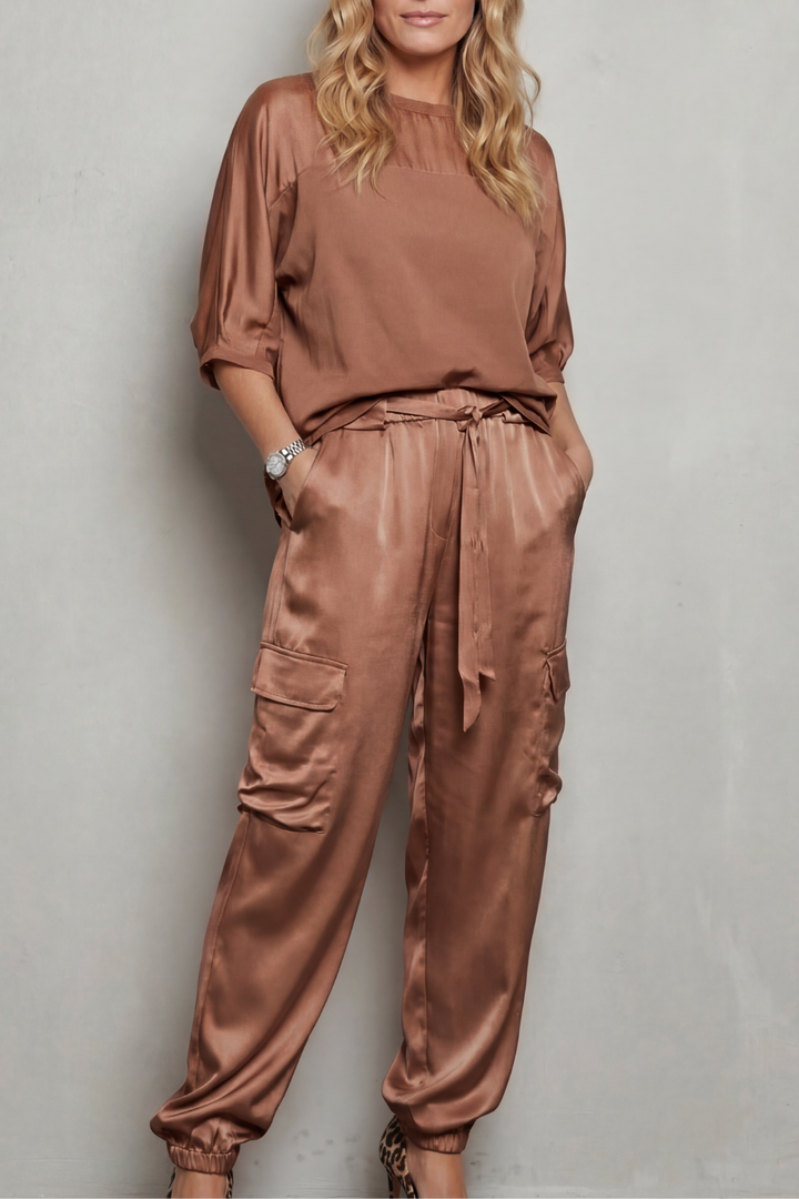 Women's Satin Top and Cargo Trouser Lounge Co-ord Set - Dulcienne