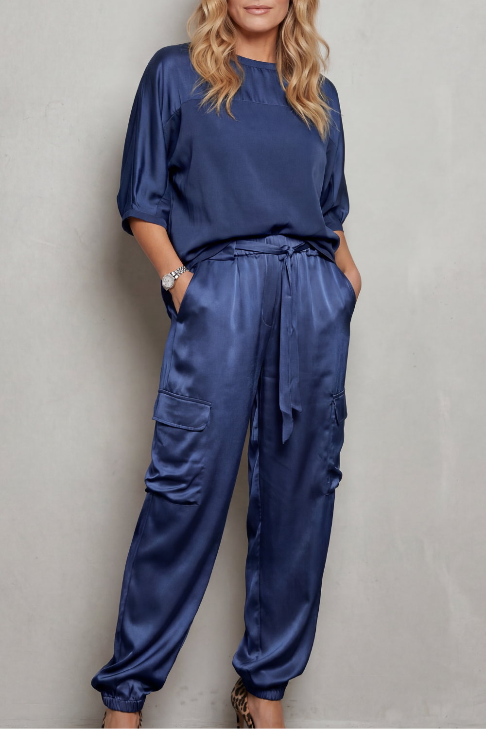 Women's Satin Top and Cargo Trouser Lounge Co-ord Set - Dulcienne