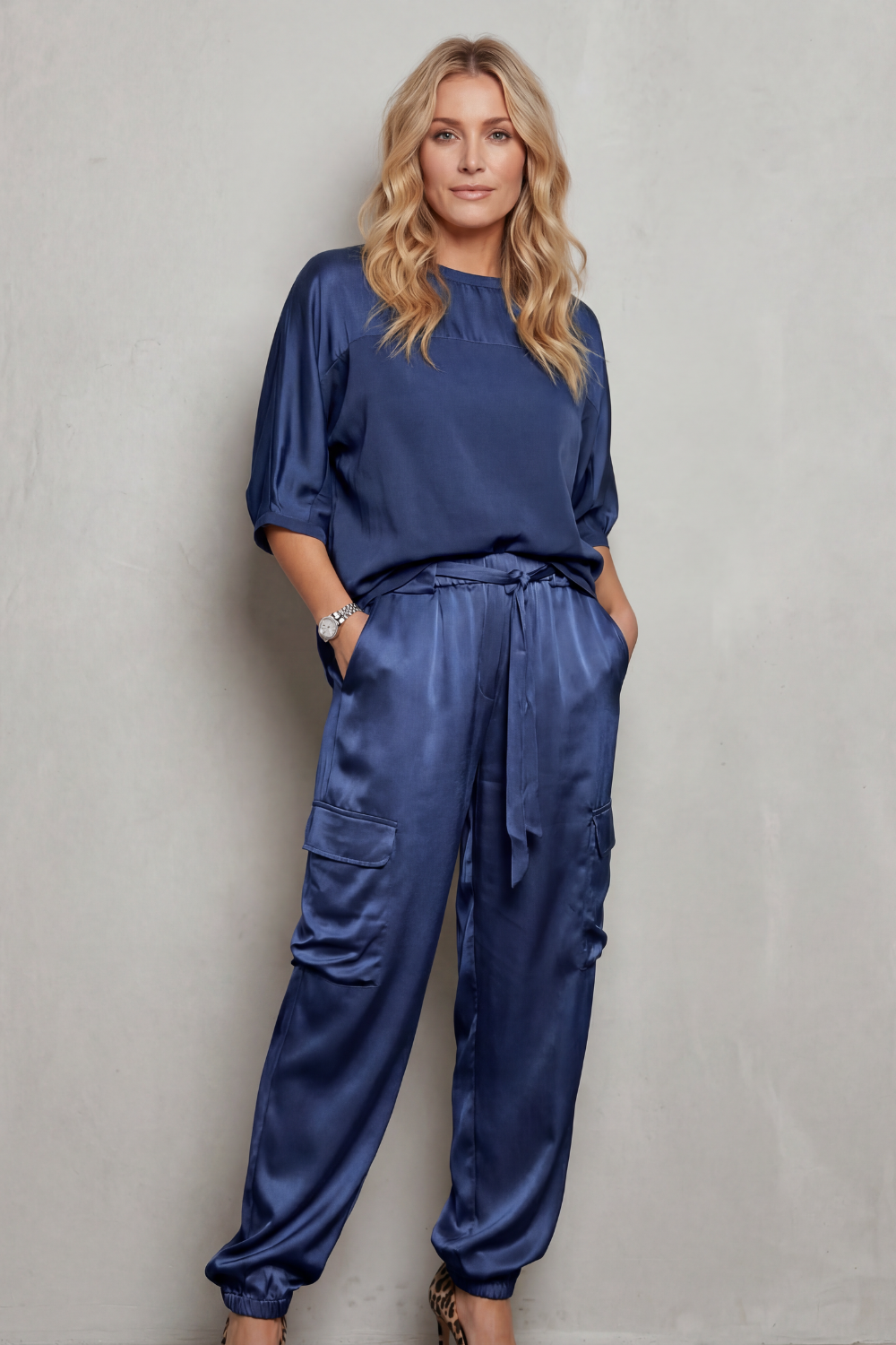 Women's Satin Top and Cargo Trouser Lounge Co-ord Set - Dulcienne