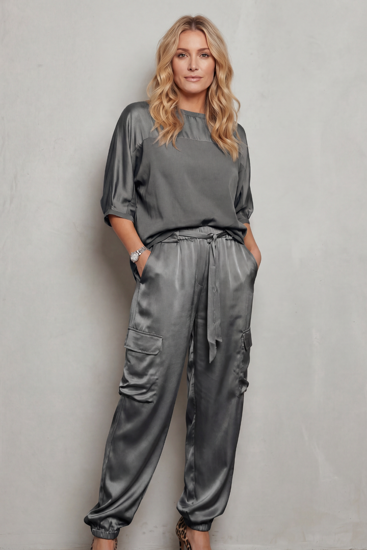 Women's Satin Top and Cargo Trouser Lounge Co-ord Set - Dulcienne