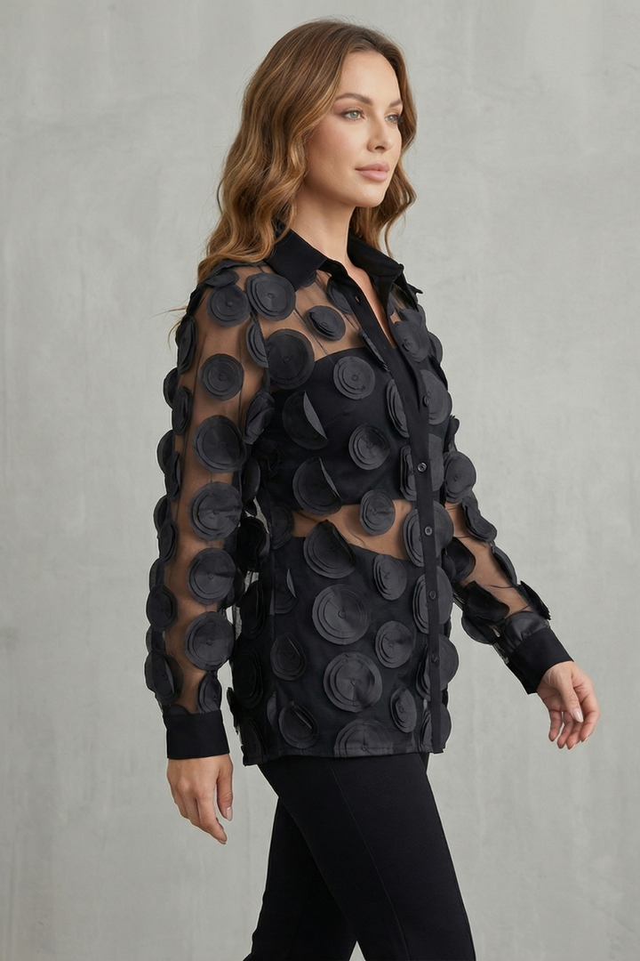 Women's Floral Applique Mesh Blouse Co-ord Set - Havelise