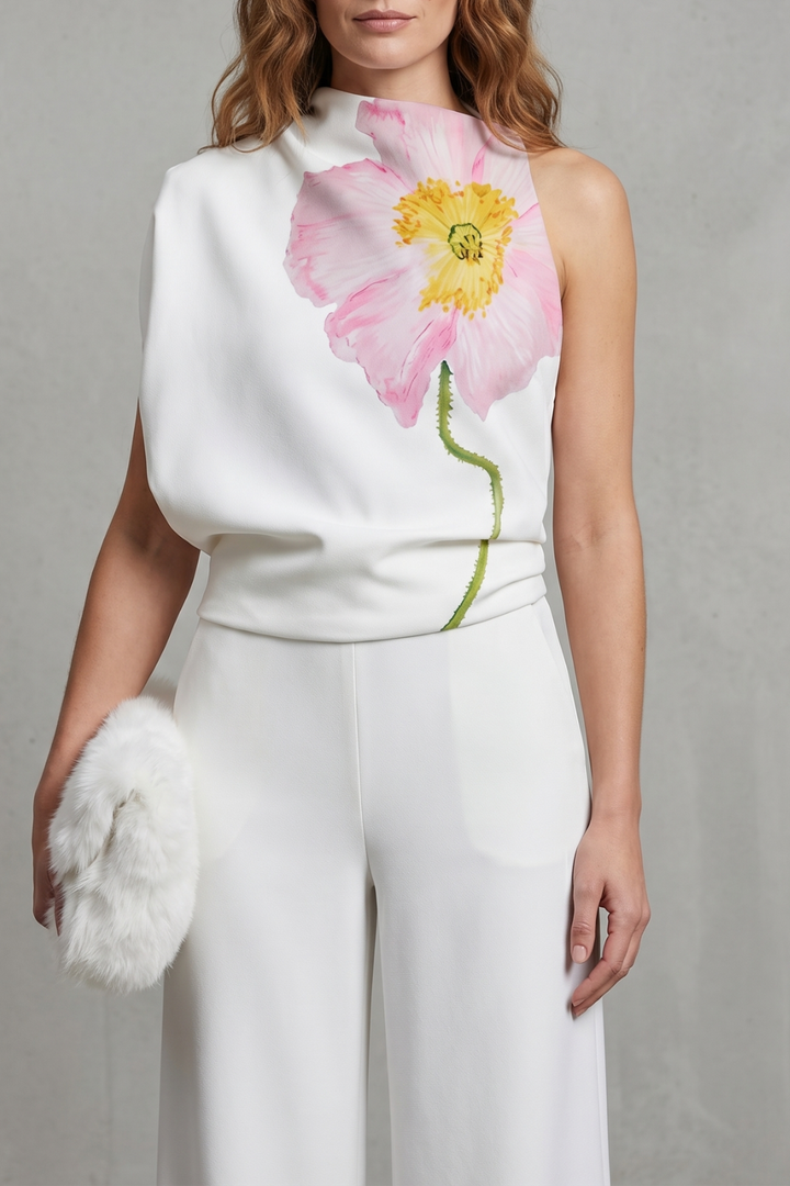 Women's Sleeveless Floral Print Top with High Neck - Tanvielle