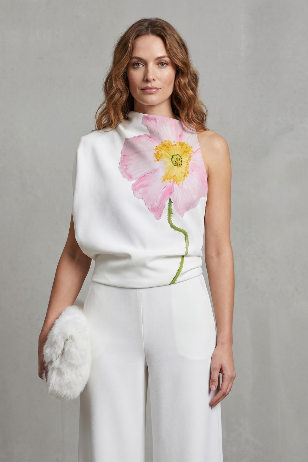 Women's Sleeveless Floral Print Top with High Neck - Tanvielle