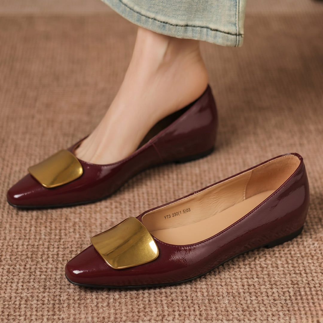 Women's Leather Pointed Flats with Buckle – Lorea