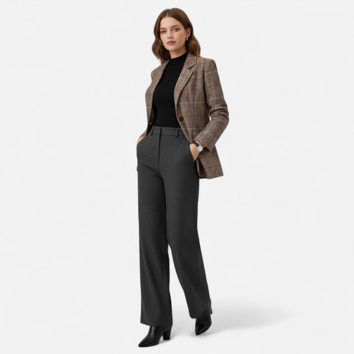 Eyam women's check blazer in Brown – front view
