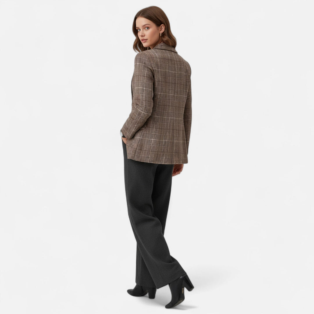Eyam women's check blazer in Brown – back view