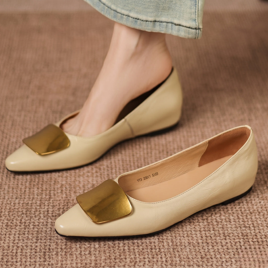 Women's Leather Pointed Flats with Buckle – Lorea