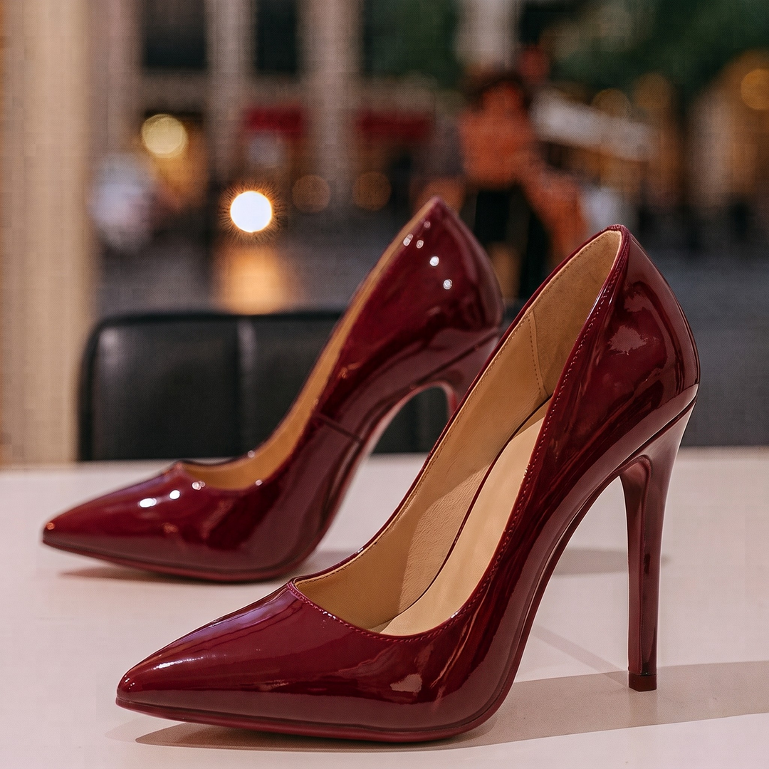 Women's Patent Pointed-Toe Stiletto Court Shoes Tammy – Burgundy – pair