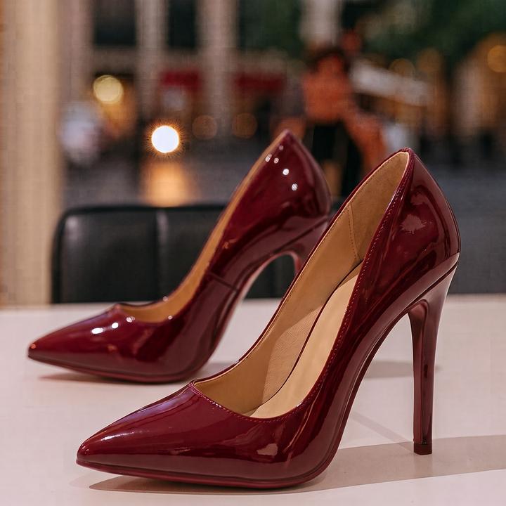 Women's Patent Pointed-Toe Stiletto Court Shoes Tammy – Burgundy – pair