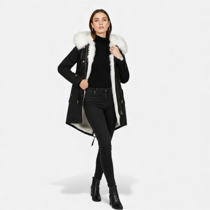 Framlingham women's hooded parka in Black – front view