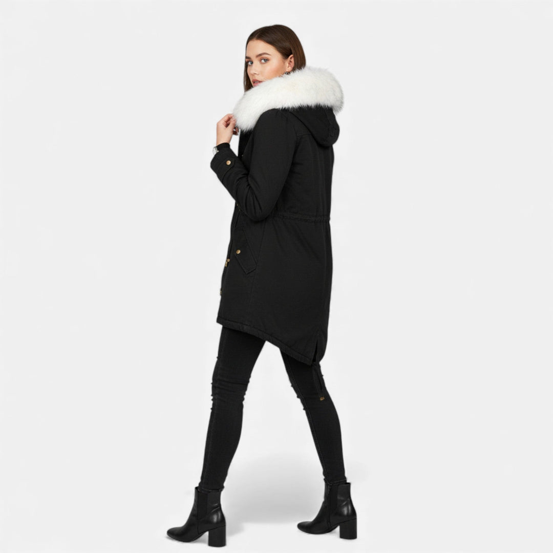 Framlingham women's hooded parka in Black – back view