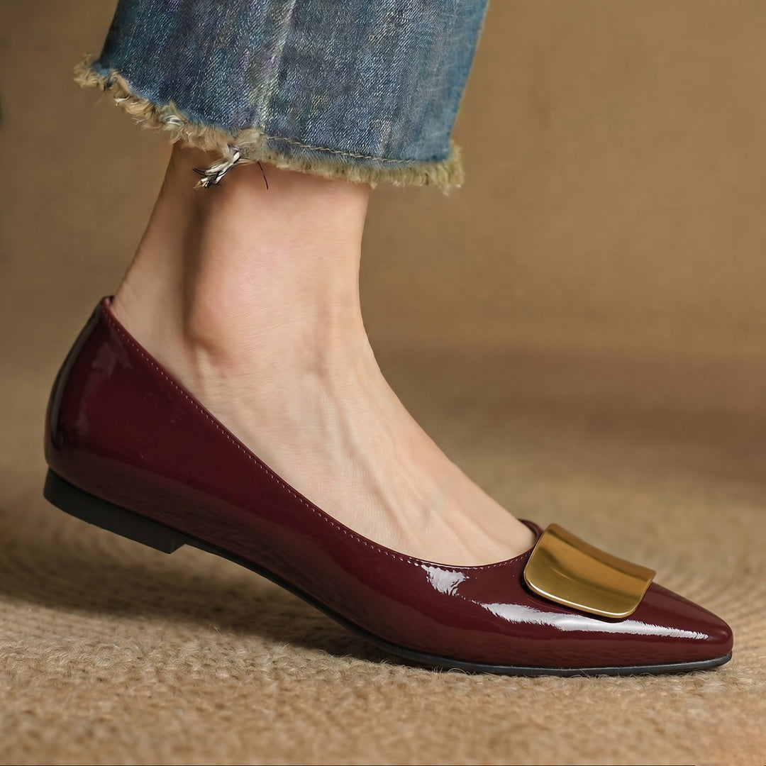 Women's Leather Pointed Flats with Buckle – Lorea