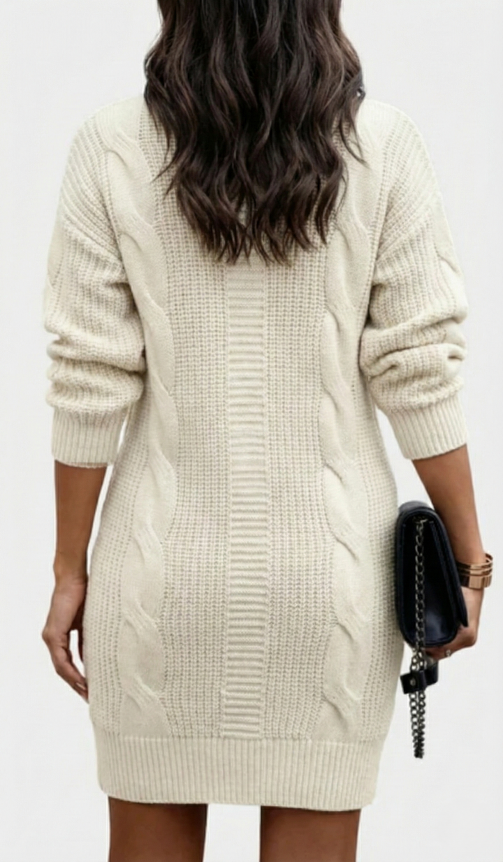 Women's roll neck jumper dress Peggy in Apricot – back view