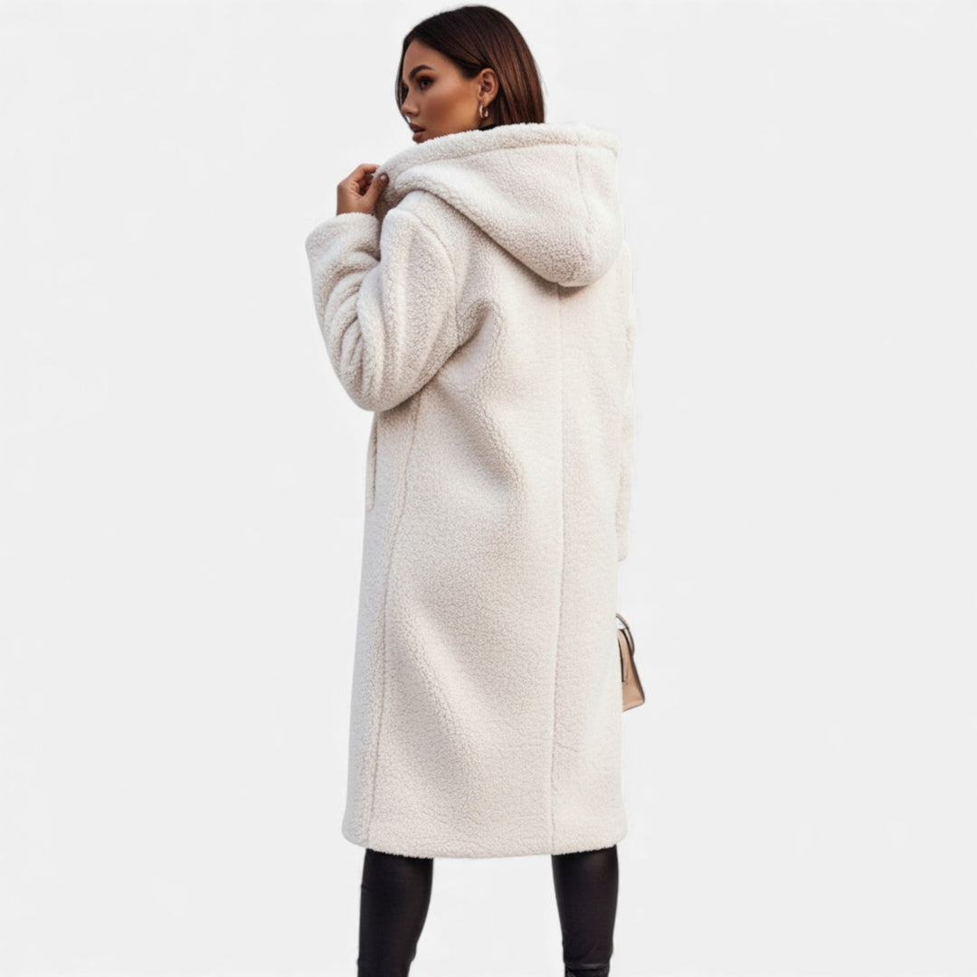 Settle women's teddy coat in Off White – back view