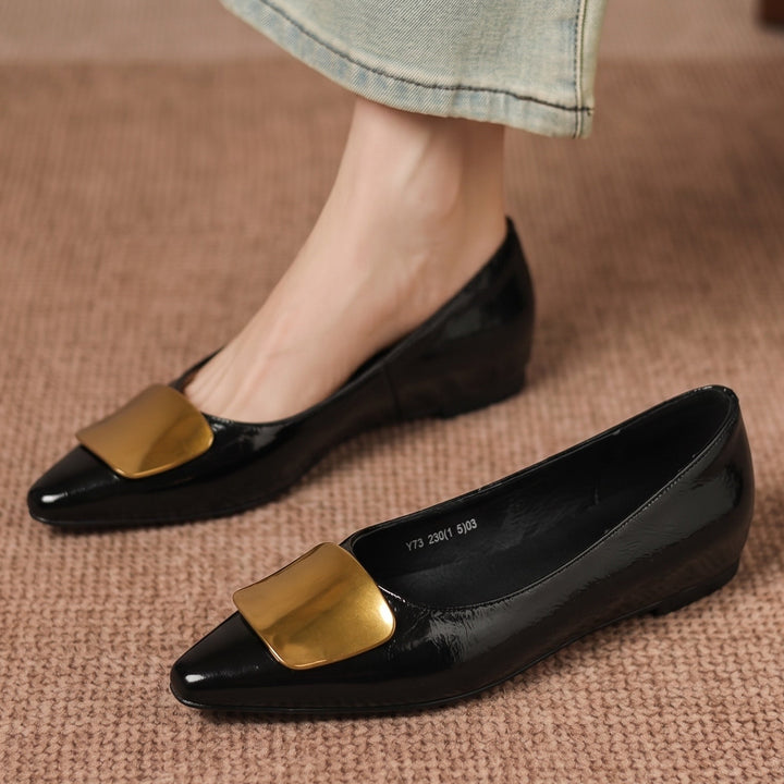 Women's Leather Pointed Flats with Buckle – Lorea