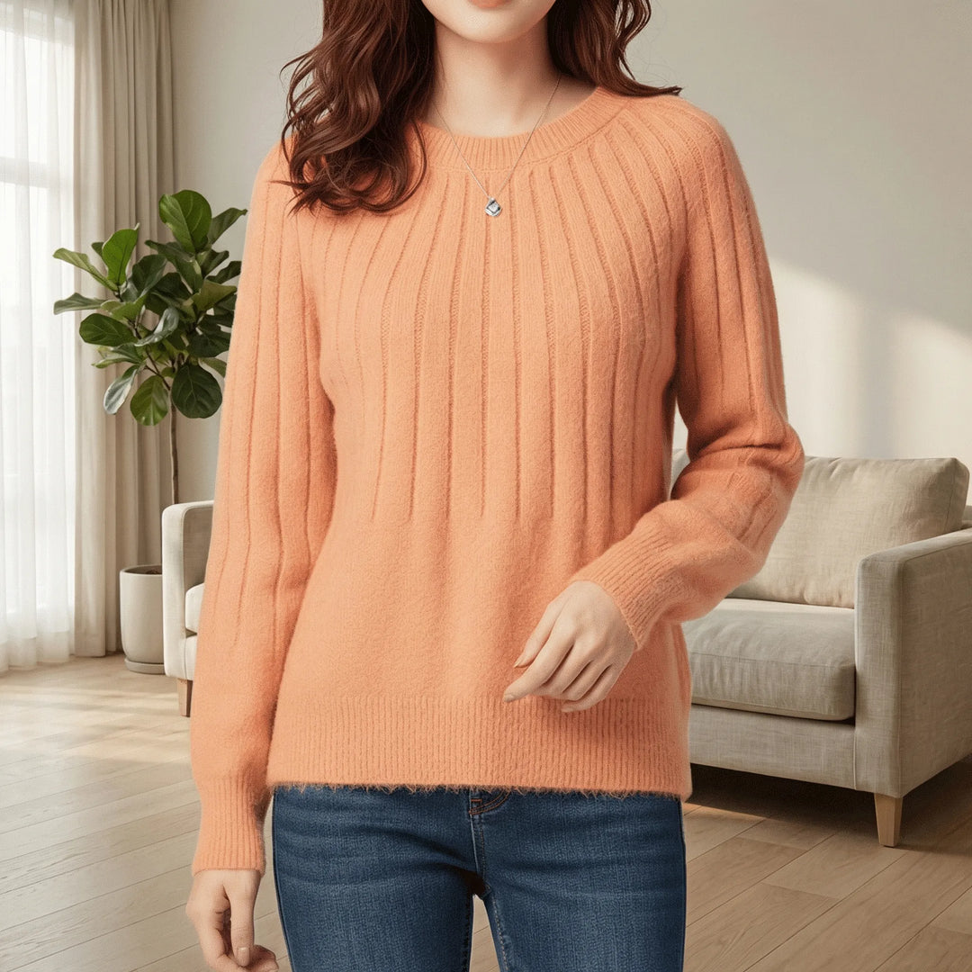 Women's ribbed jumper Yvonne in Orange – lifestyle front view