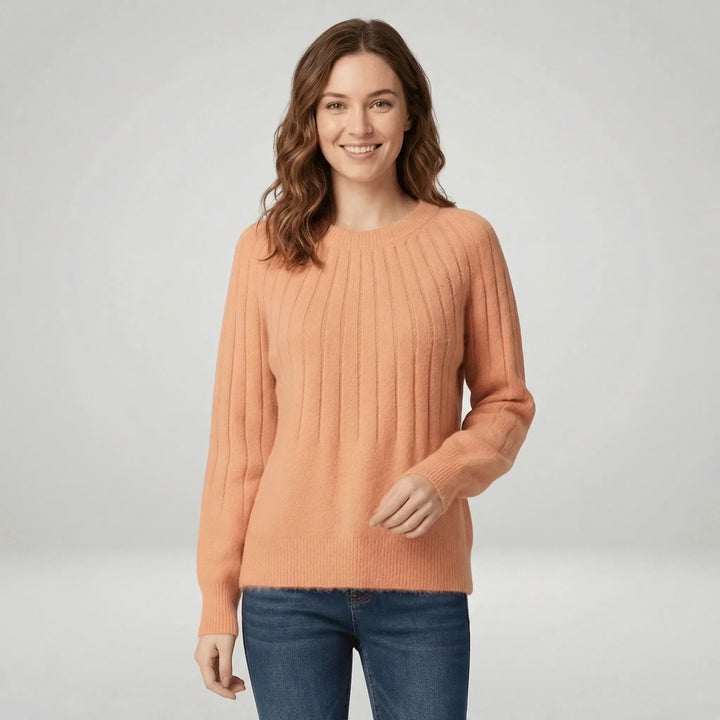 Women's ribbed jumper Yvonne in Orange – full model view