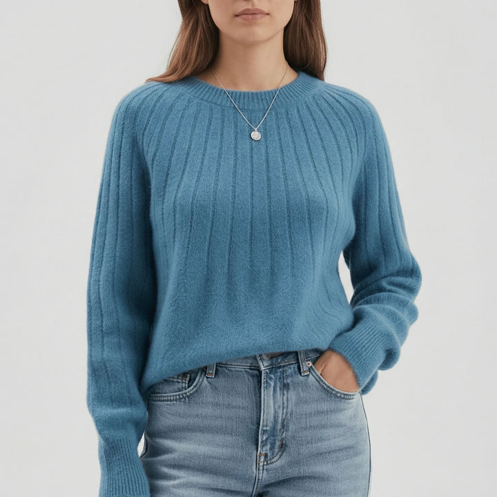 Women's ribbed jumper Yvonne in Blue – front view