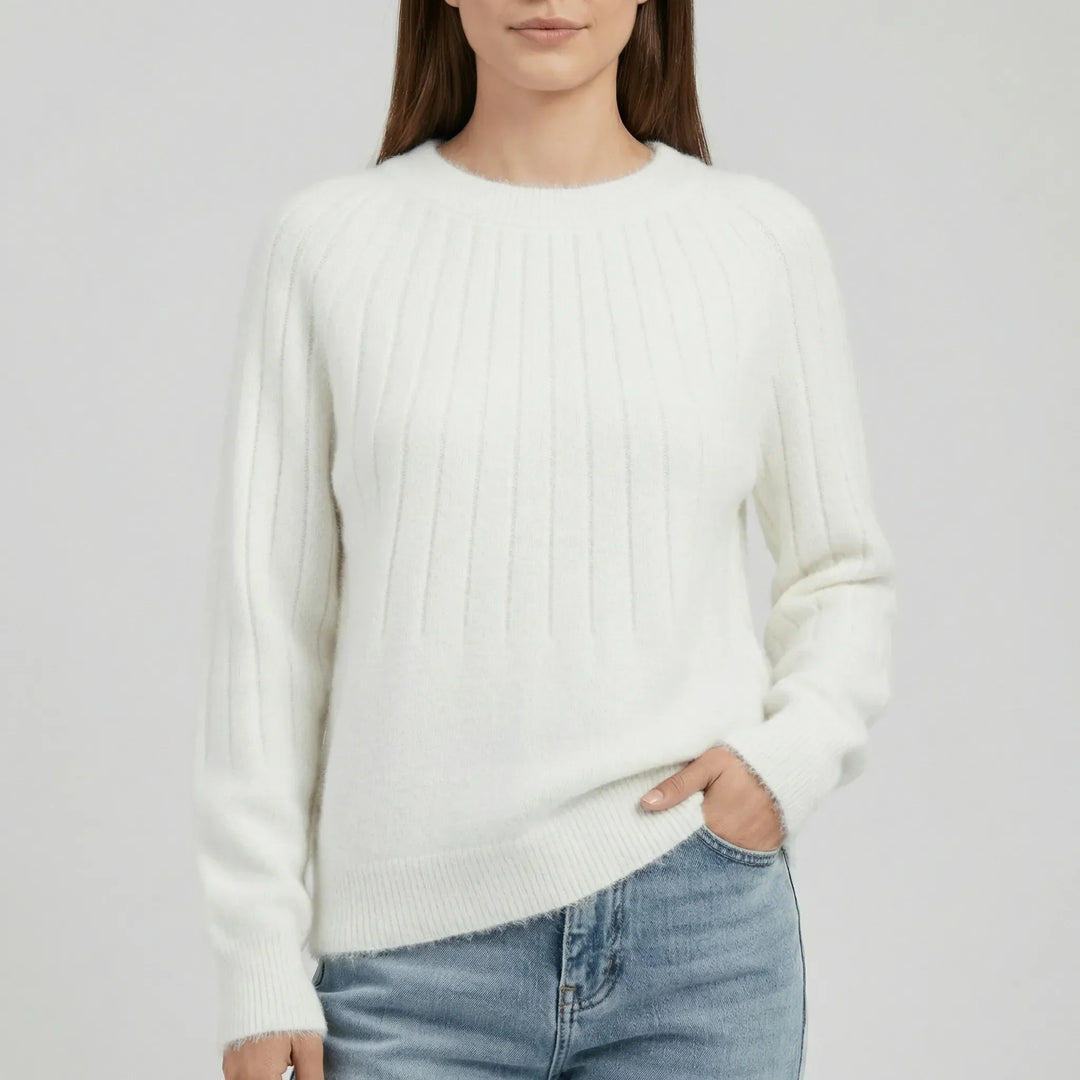 Women's ribbed jumper Yvonne in White – front view