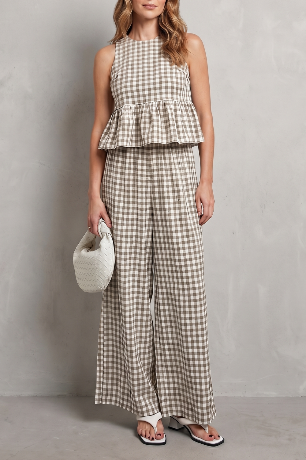 Women's Gingham Ruffle Top and Trouser Co-ord Set - Amaryse