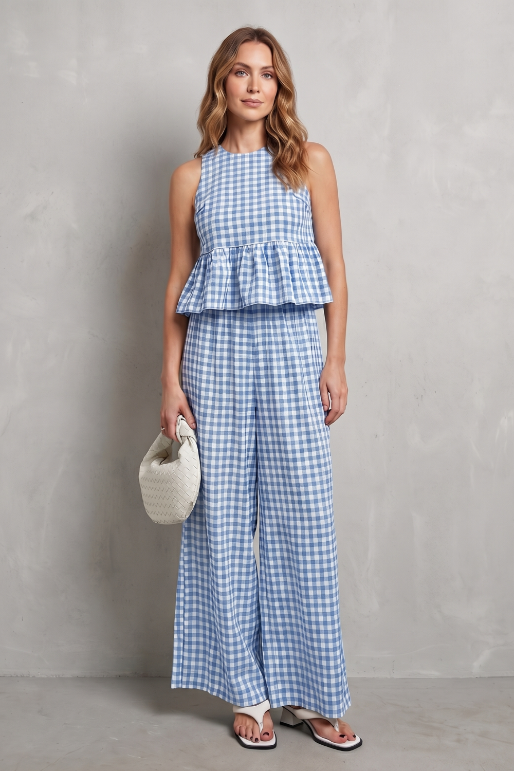 Women's Gingham Ruffle Top and Trouser Co-ord Set - Amaryse