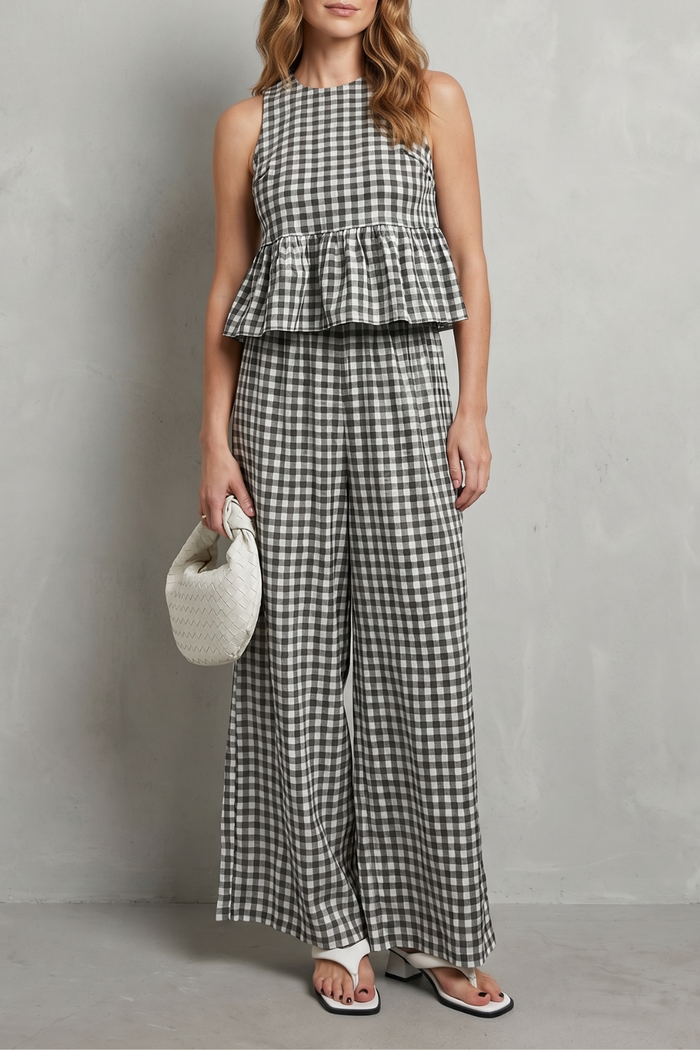 Women's Gingham Ruffle Top and Trouser Co-ord Set - Amaryse