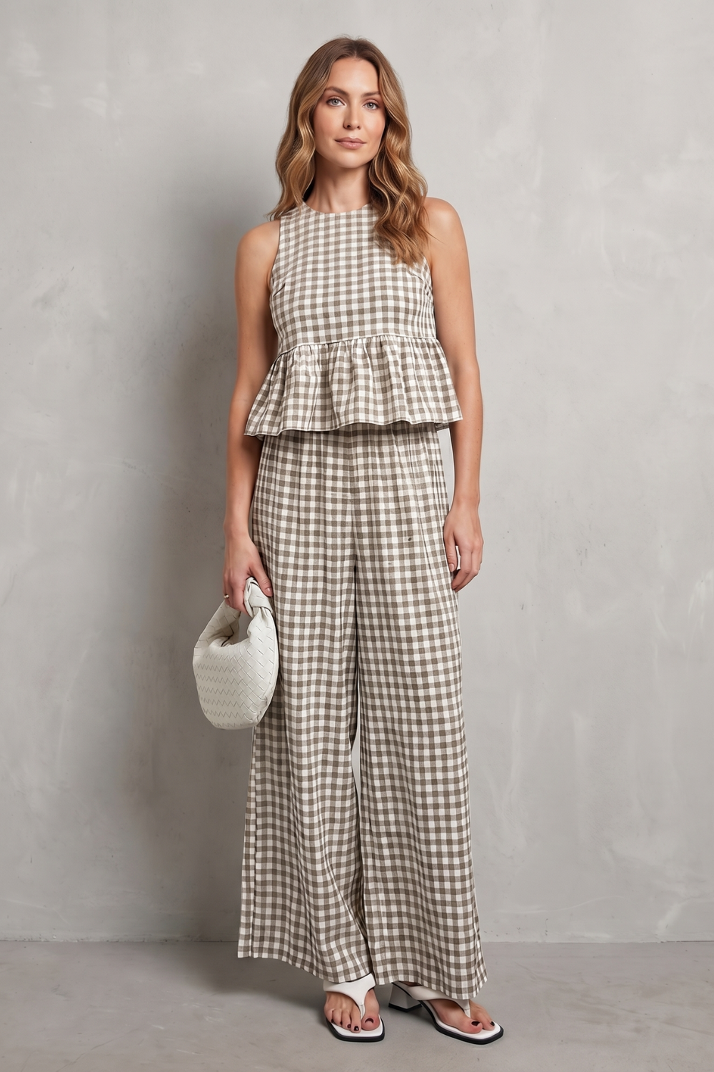 Women's Gingham Ruffle Top and Trouser Co-ord Set - Amaryse