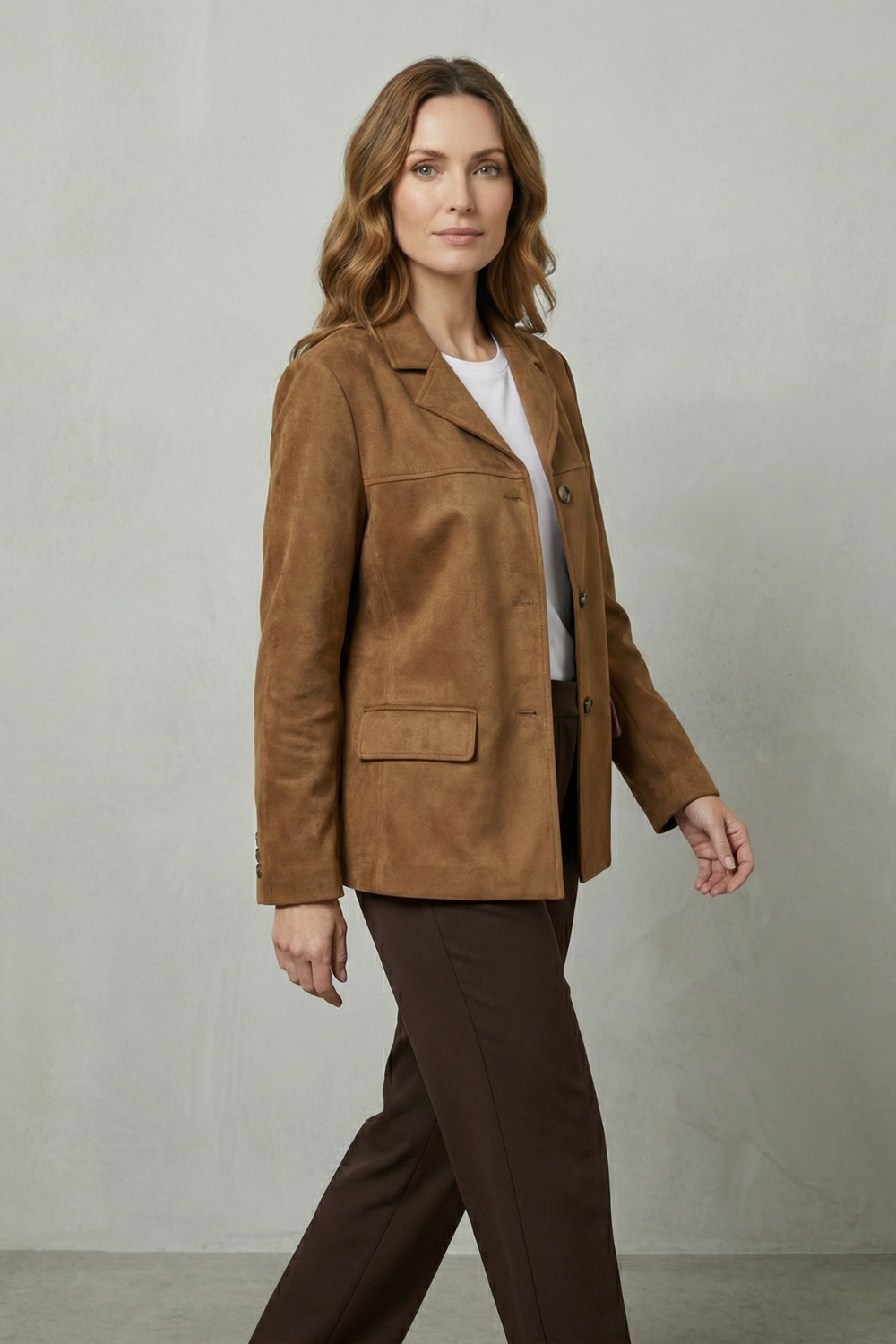 Women's Faux Suede Blazer with Flap Pockets - Wisterelle