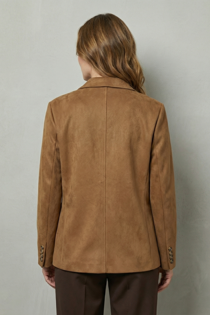 Women's Faux Suede Blazer with Flap Pockets - Wisterelle