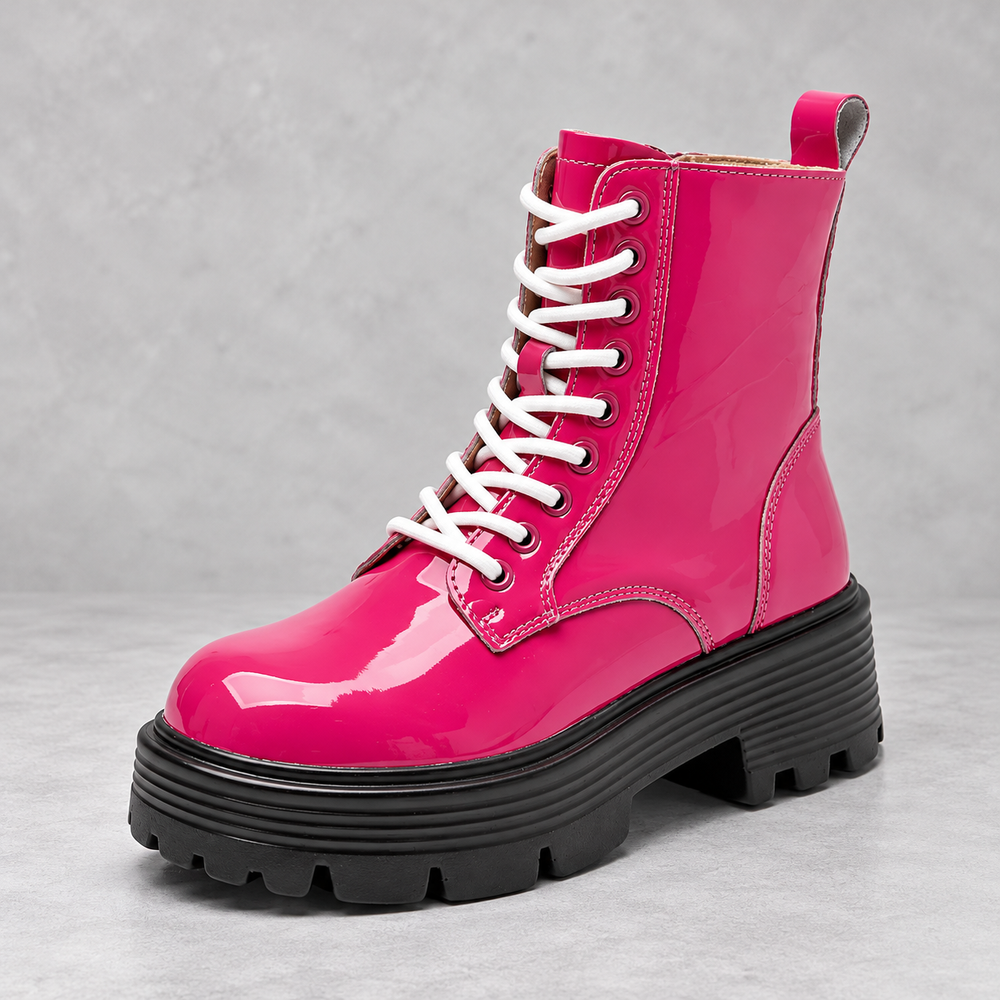 Women's Patent Platform Combat Boots - Brielle in Red – side view