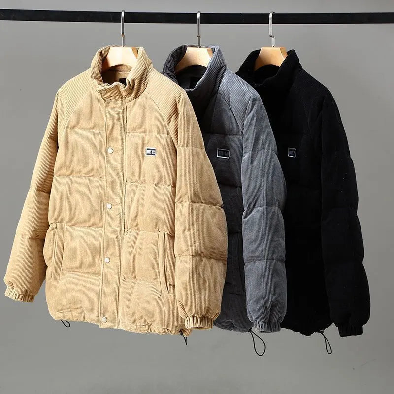 Men's corduroy puffer jacket James in Khaki, Grey and Black – colour range