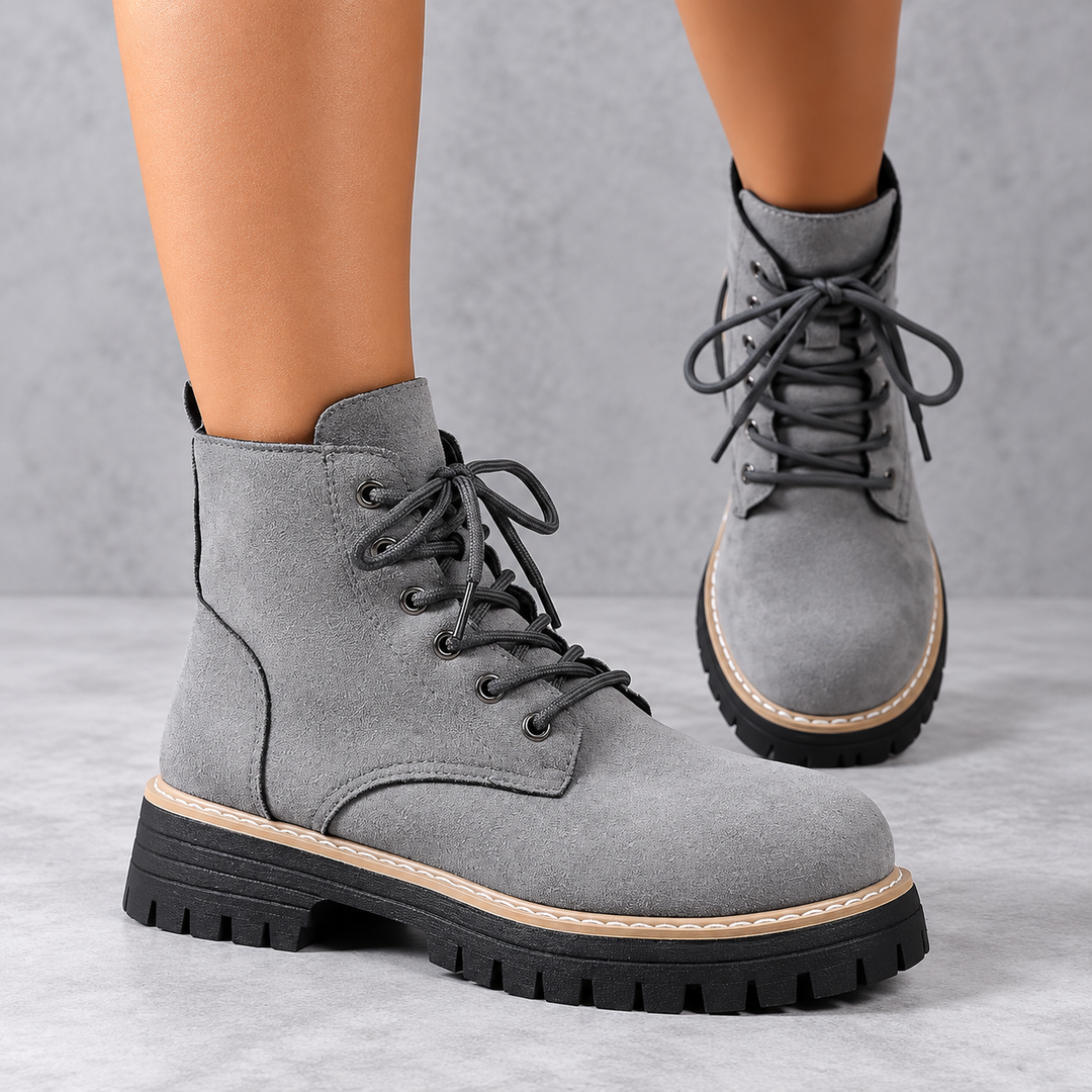 Women's Lace-Up Combat Boots - Heidi in Grey – side view