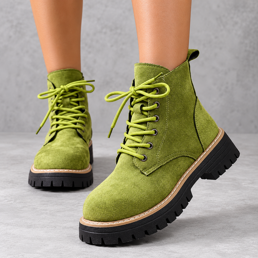 Women's Lace-Up Combat Boots - Heidi in Light Green – front view