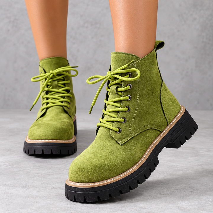 Women's Lace-Up Combat Boots - Heidi in Light Green – front view
