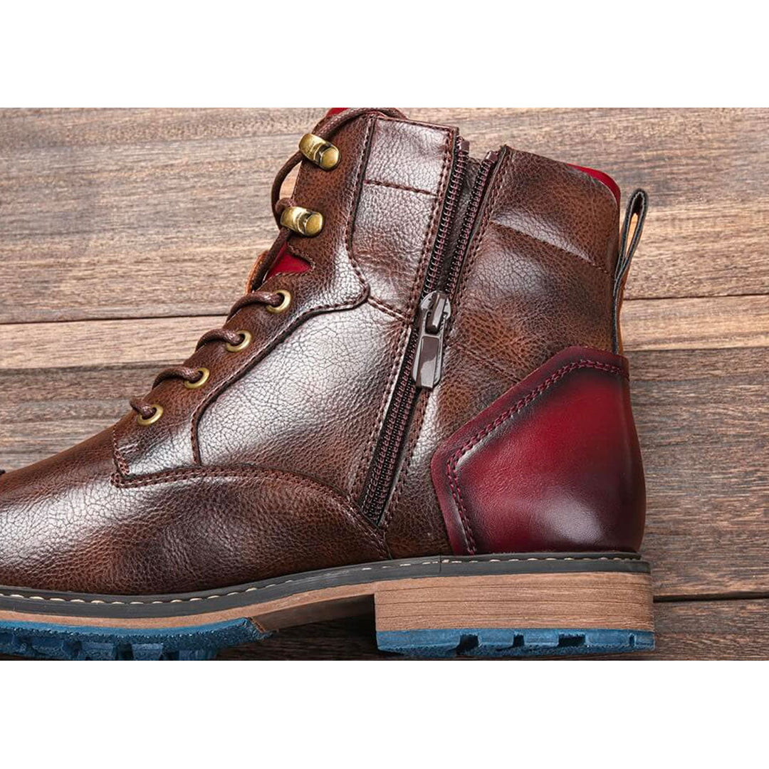 Men's toe-cap lace-up boots Georges in Brown – zip close-up