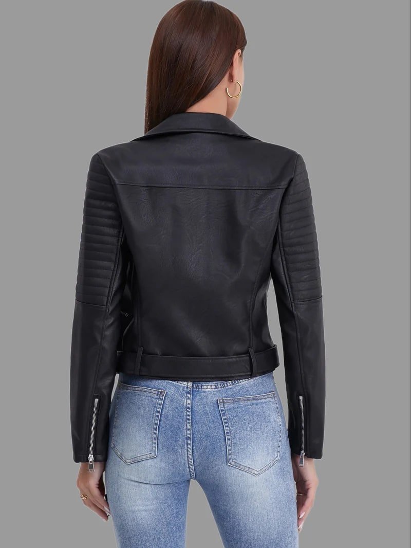 Women's cropped biker jacket Lowri in Black – back view
