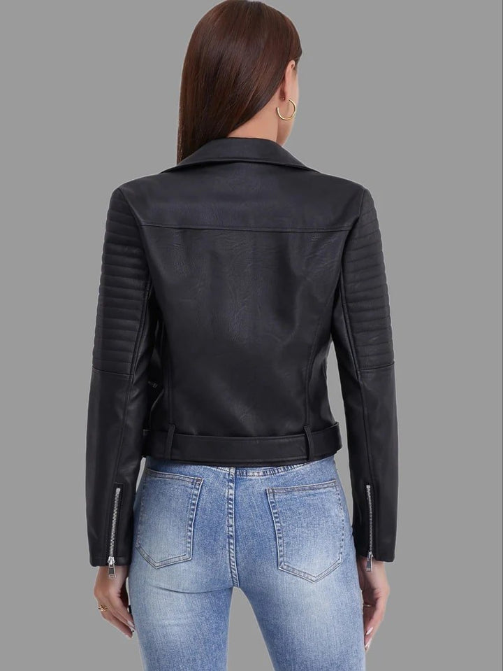 Women's cropped biker jacket Lowri in Black – back view