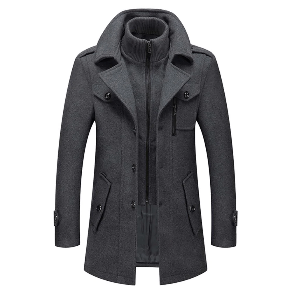 Men's 2-in-1 overcoat with zip bib collar Calder in Grey – front view