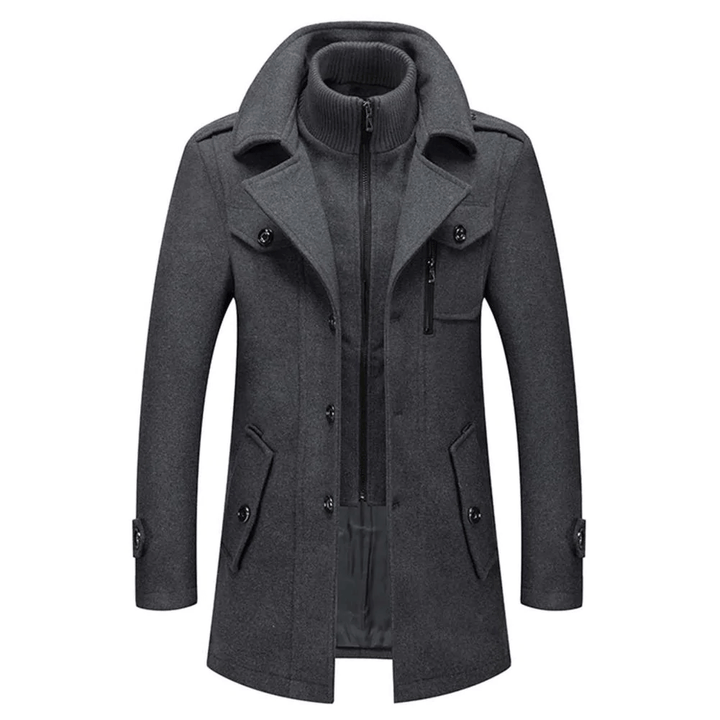 Men's 2-in-1 overcoat with zip bib collar Calder in Grey – front view