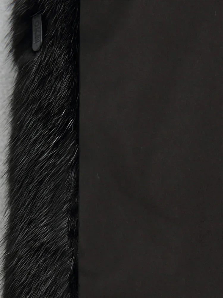 Dornoch women's hooded faux fur coat in Black – inside lining detail