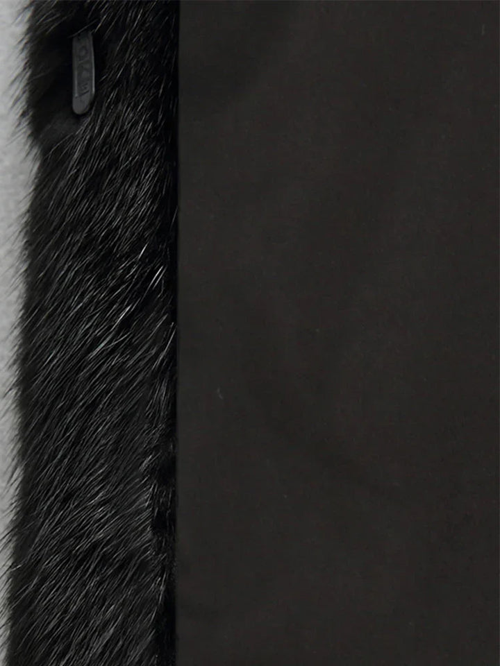 Dornoch women's hooded faux fur coat in Black – inside lining detail
