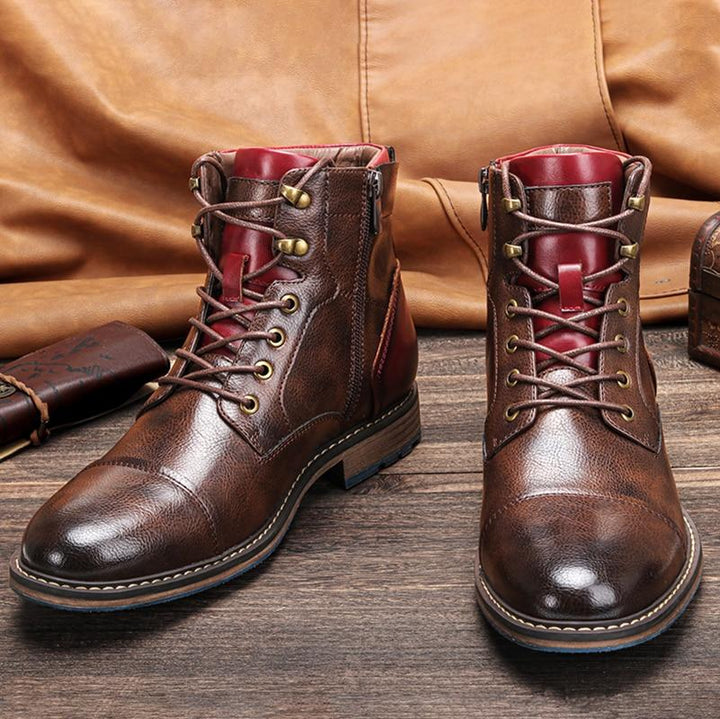 Men's toe-cap lace-up boots Georges in Brown – front view of pair