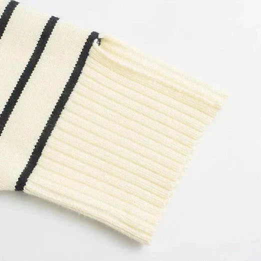 Women's Cream Striped Half-Zip Knit Jumper Merle – Cream – cuff detail