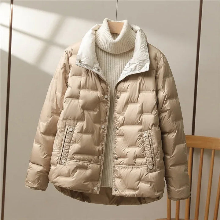 Morpeth women's quilted puffer jacket in Stone – front view
