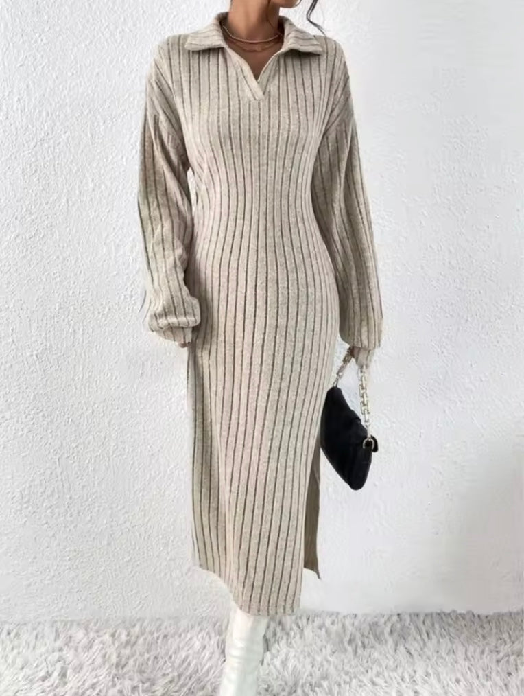 Jaze - Shirt Collar Sheath Maxi Dress