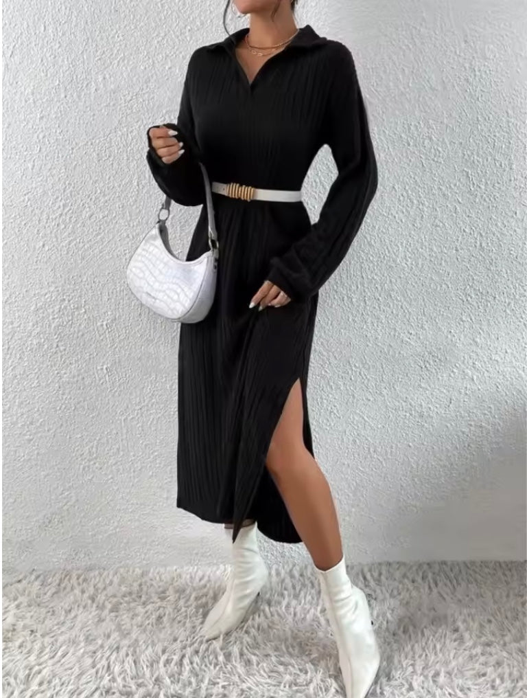 Jaze - Shirt Collar Sheath Maxi Dress